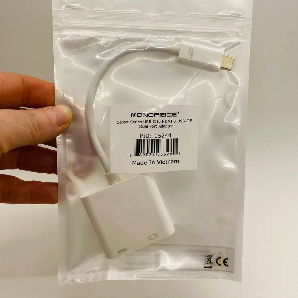 NWT Monoprice USB-C to HDMI&USB-C (F) Dual Port Adapter,Compatible USB-C Laptops